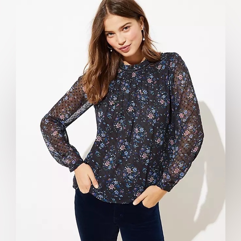 Bouquet Velvet Trim Pintucked Blouse